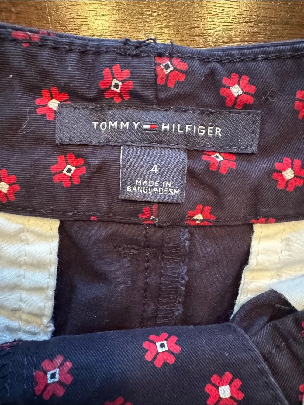 Tommy Hilfiger Navy Shorts with Pink Dot Pattern-100% cotton